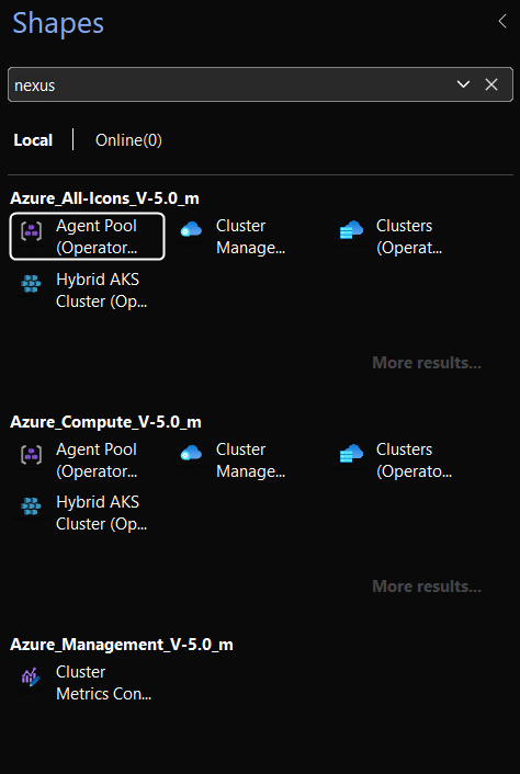 Searching the Shapes panel for a service name and finding the matching Visio-Azure masters